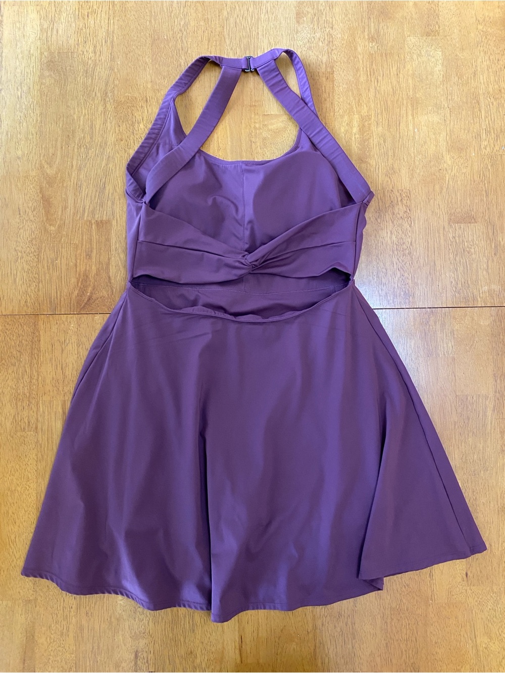 Halara - Softly Zero, Open Back Halter Mini Dress, Soft Burgundy, Sz 1X - Picture 3 of 6